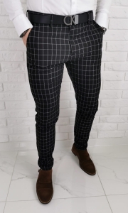 Czarne eleganckie spodnie slim fit w kratę DJ1368