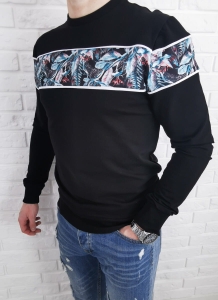 Czarna bluza męska bez kaptura kwiaty