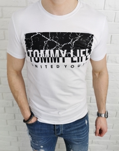 Biała koszulka z aplikacją Tommy Life