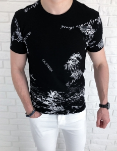 Czarna męska koszulka Tommy Life California palmy