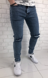 Niebieskie jeansy slim fit z dziurami 578