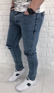 Niebieskie jeansy slim fit z dziurami 578