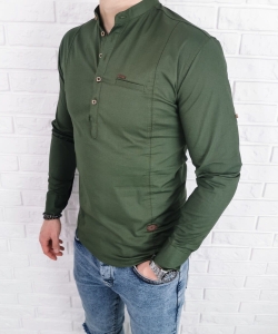 Koszula khaki męska ze stójką zapinana do połowy 0015/362
