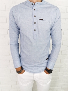 Jasnoniebieska slim fit zapięcie do połowy ozdobne przeszycia 0376/59