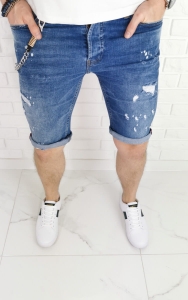 Spodenki jeansowe męskie z dziurami łańcuszkiem 7204 premium