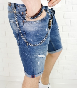 Spodenki jeansowe męskie z dziurami łańcuszkiem 7204 premium