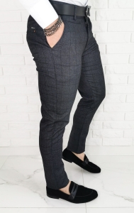 Ciemnoszare wizytowe spodnie slim fit w delikatną czarną krat Diego-1