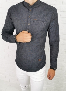 Ciemnoszara koszula slim fit zapięcie do połowy przeszycia 0376/172