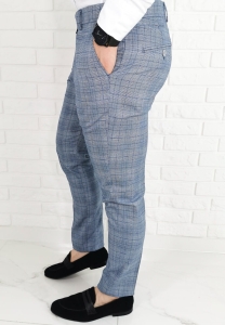 Jasnoniebieskie eleganckie spodnie slim fit w ciemną kratę EKO 2-3