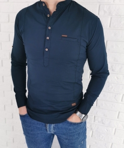 Granatowa męska koszula slim fit ze stójką
