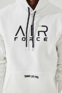 Biała bluza z kapturem kangurka Air Force Tommy life 87838