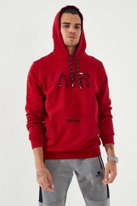 Bordowa bluza z kapturem kangurka Air Force Tommy Life 87838