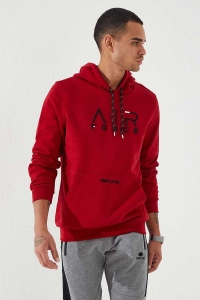 Bordowa bluza z kapturem kangurka Air Force Tommy Life 87838