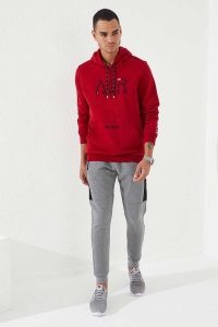 Bordowa bluza z kapturem kangurka Air Force Tommy Life 87838