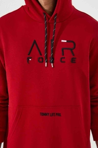 Bordowa bluza z kapturem kangurka Air Force Tommy Life 87838