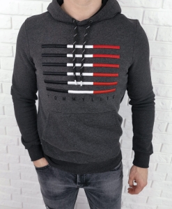 Szara ciepła bluza z kapturem kangurka Tommy Life