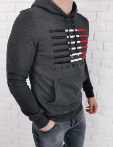 Szara ciepła bluza z kapturem kangurka Tommy Life