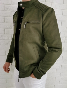 Materiałowa przejściowa kurtka męska khaki ozdobne zamki Stylovy