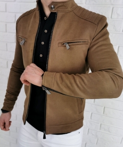 Materiałowa przejściowa kurtka męska camel Stylovy