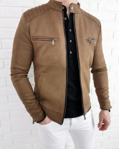 Materiałowa przejściowa kurtka męska camel Stylovy