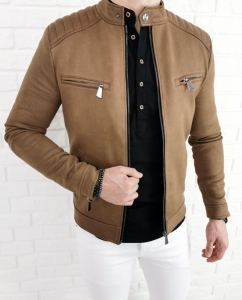 Materiałowa przejściowa kurtka męska camel Stylovy