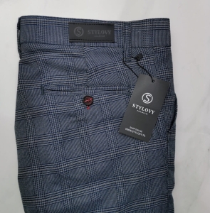 Granatowo szare eleganckie spodnie męskie slim fit w kratę Stylovy 1570