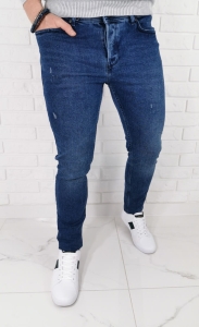 Ciemne jeansy męskie slim fit z delikatnymi przetarciami B-399 Premium
