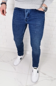Ciemne jeansy męskie slim fit z delikatnymi przetarciami B-399 Premium