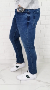 Ciemne jeansy męskie slim fit z delikatnymi przetarciami B-399 Premium