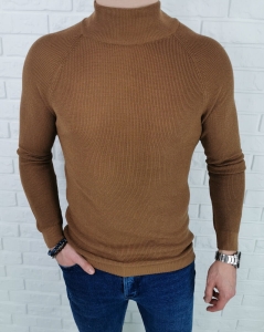 Karmelowy pleciony sweter półgolf męski 3566