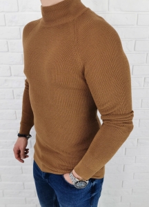 Karmelowy pleciony sweter półgolf męski 3566
