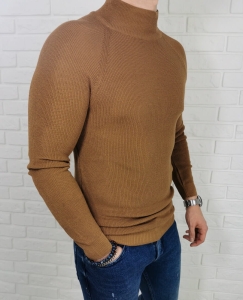 Karmelowy pleciony sweter półgolf męski 3566