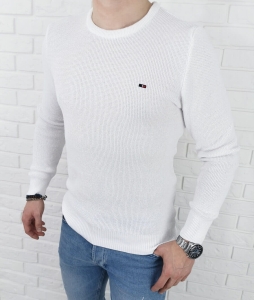 Biały pleciony sweter męski znaczek 3210