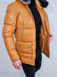 Musztardowa zimowa męska ocieplana kurtka premium