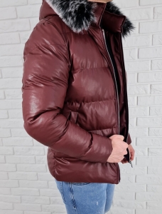 Bordowa ocieplana kurtka zimowa męska kaptur M1017