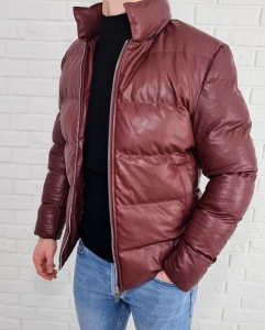 Bordowa ocieplana kurtka zimowa męska kaptur M1017