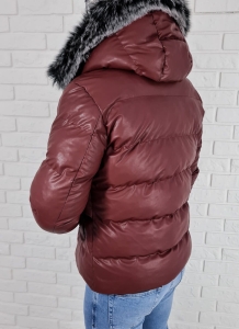 Bordowa ocieplana kurtka zimowa męska kaptur M1017