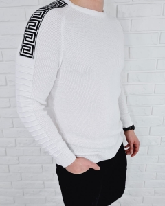 Biały sweter męski pleciony ze wzorem 3521
