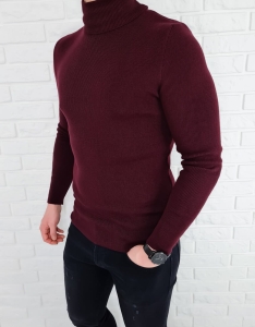 Bordowy sweter golf męski basic 3534