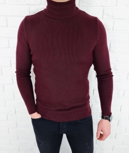 Bordowy sweter golf męski basic 3534