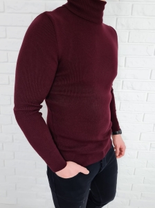 Bordowy sweter golf męski basic 3534