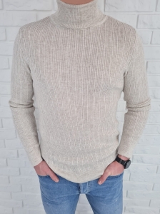 Prążkowany beżowy sweter golf 3570