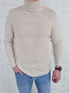 Prążkowany beżowy sweter golf 3570