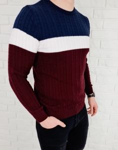 Trójkolorowy sweter męski 3629 bordowy