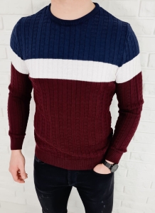 Trójkolorowy sweter męski 3629 bordowy