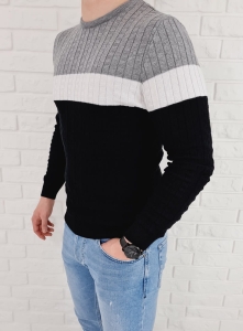 Trójkolorowy sweter męski 3629 czarny