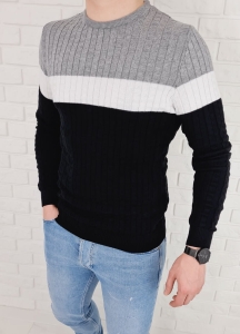 Trójkolorowy sweter męski 3629 czarny