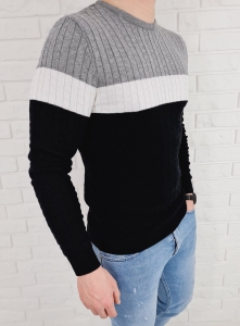 Trójkolorowy sweter męski 3629 czarny