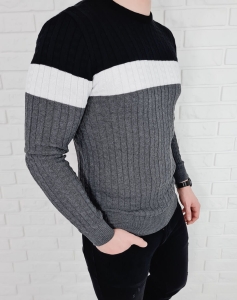 Trójkolorowy sweter męski 3629 antracyt