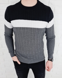 Trójkolorowy sweter męski 3629 antracyt